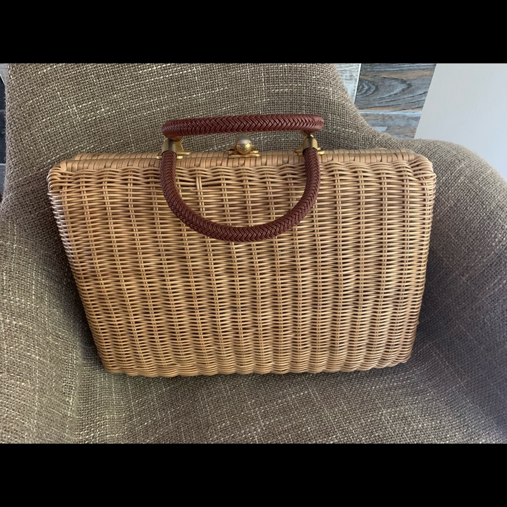 Vintage wicker large purse 50s 60s Mad Men Satchel